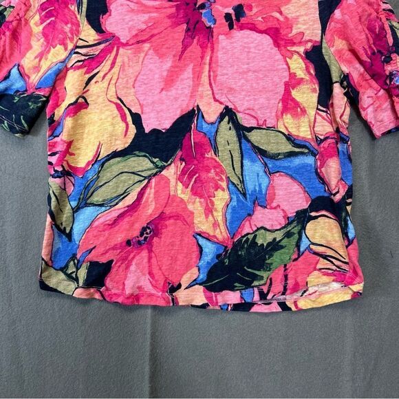 Chicos medium Linen Floral Ruched Sleeve Tee - Picture 12 of 16